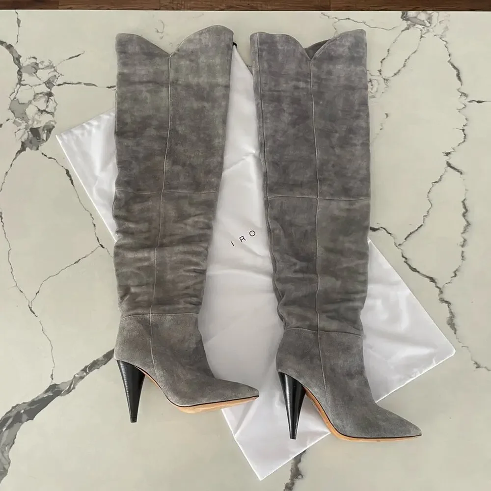 A620 • Groove Suede Funnel Heel Tall Boots